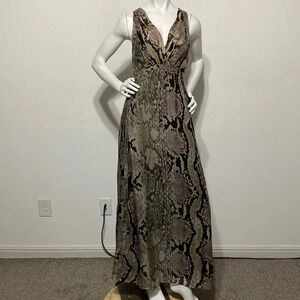 Mango Suit Snake Print V-Neck Cross Low Back Sleeveless Maxi Dress Size 10